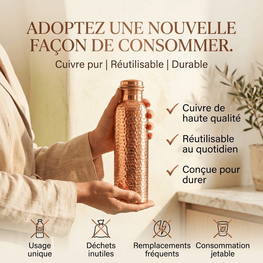 Gourde en Cuivre Pur 800 ml |Hydratez votre corps, nourrissez votre énergie.