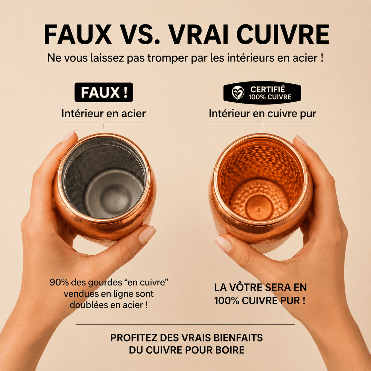 Gourde en Cuivre Pur 800 ml |Hydratez votre corps, nourrissez votre énergie.