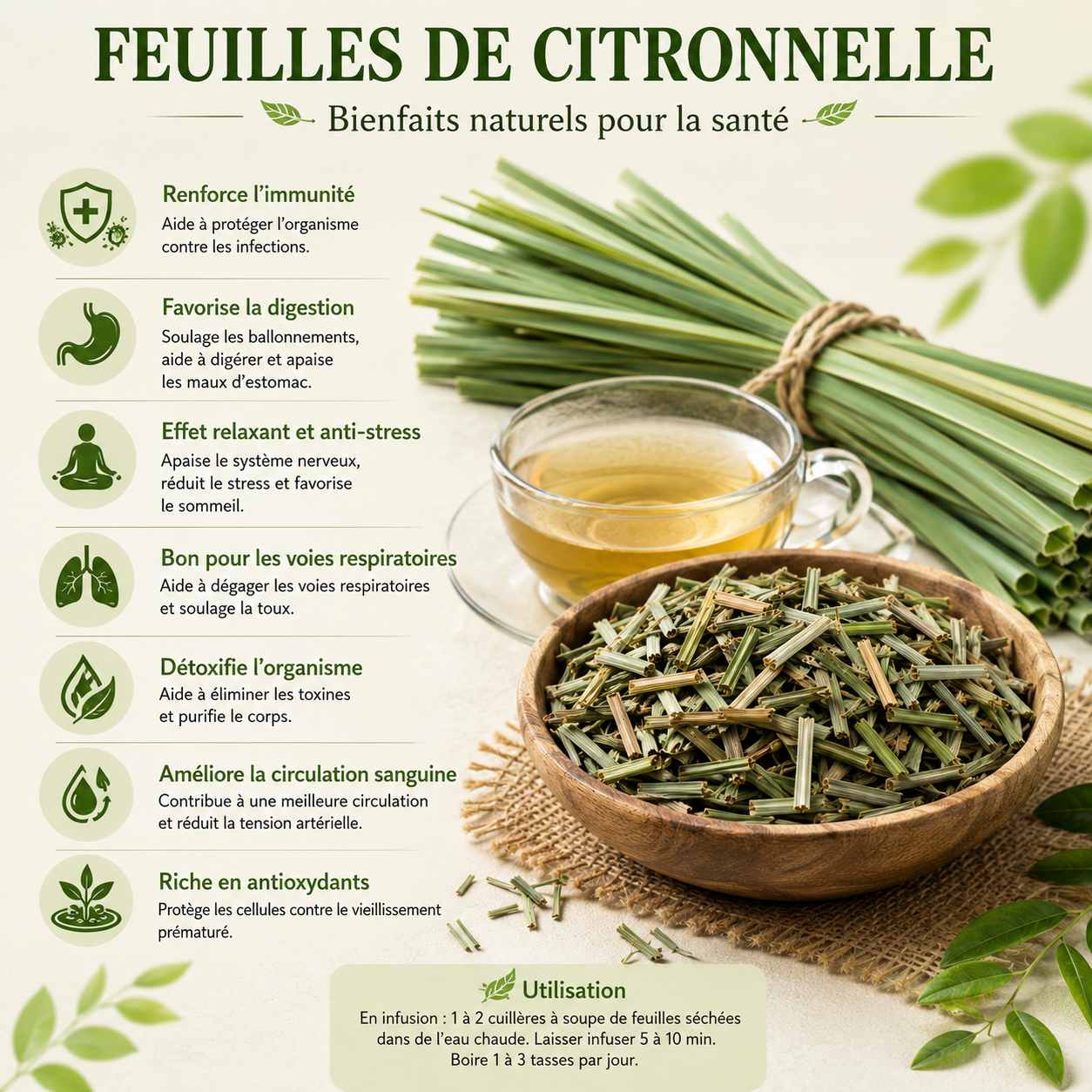 Feuilles de Citronnelle – Fraîcheur, Bien-Être et Harmonie Naturelle