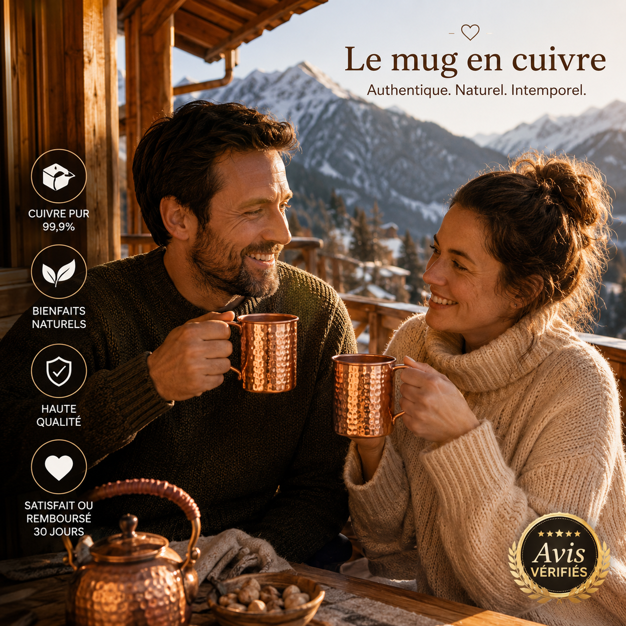 Mug en Cuivre Pur 99,9 % – Martelé à la Main