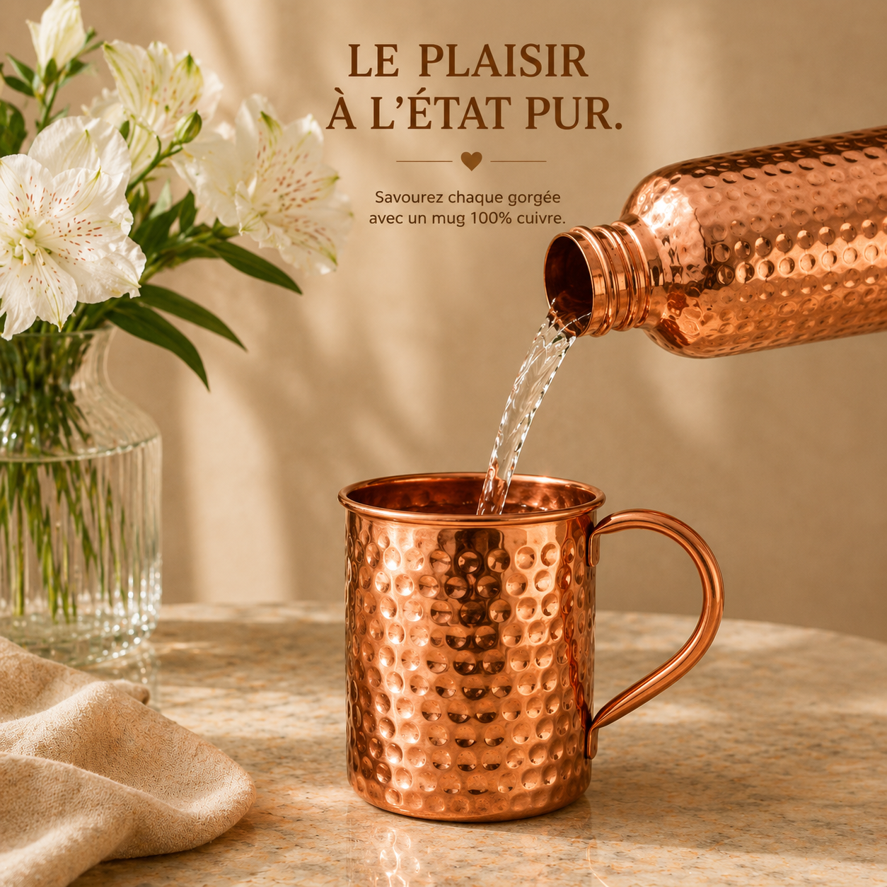 Mug en Cuivre Pur 99,9 % – Martelé à la Main
